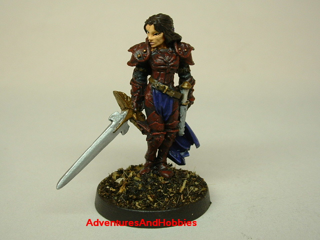 Female knight with longsword painted figure for fantasy role-playing games and table top war games front view