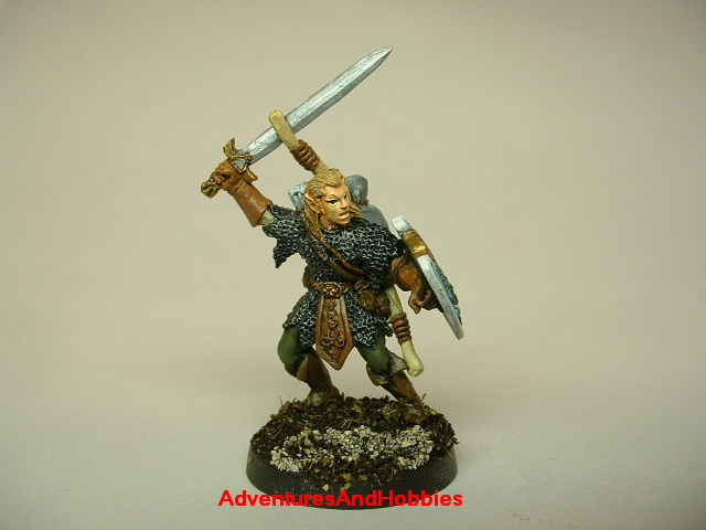 Elf warrior with longsword and longbow painted figure for fantasy role-playing games and table top war games front view