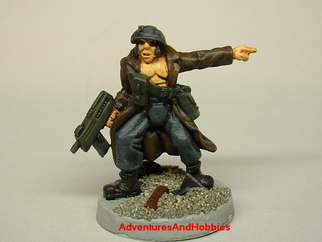 Post apocalypse civilian survivor with SMG 25mm painted figure for role-playing games and table top war games front view