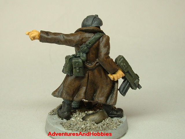 Post apocalypse civilian survivor with SMG 25mm painted figure for role-playing games and table top war games rear view