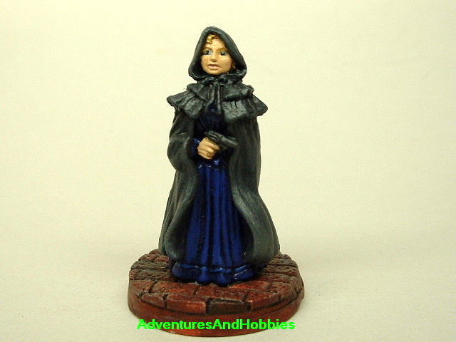 Victorian woman with revolver painted figure for use in role-playing games and table top war games front view