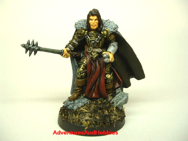 Evil warrior mage with mace painted fantasy figure for use in role-playing games and table top war games front view