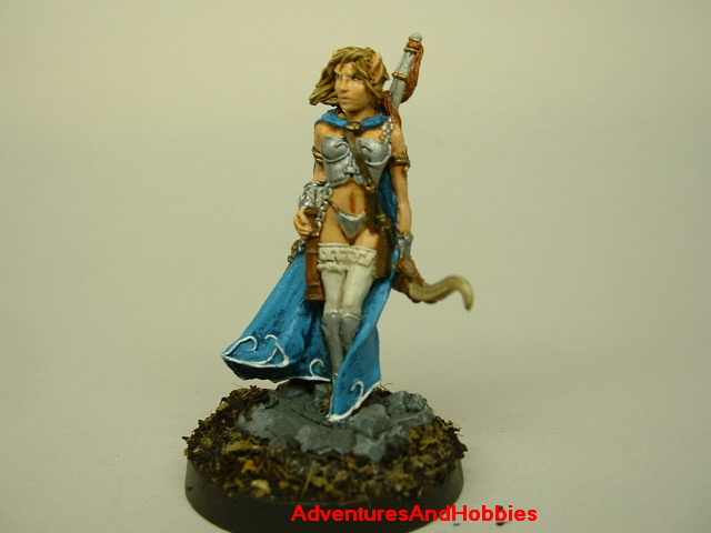 Female Elf warrior with longbow painted fantasy figure for use in role-playing games and table top war games front view