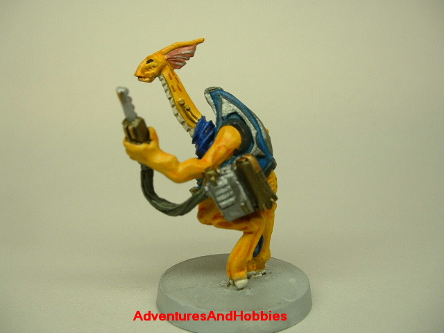 Alien tech scientist painted science fiction figure for use in 25 to 28 mm role-playing games and table top war games left side view