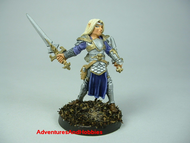 Elf knight with longsword and dagger painted figure for role-playing games and table top war games - front view