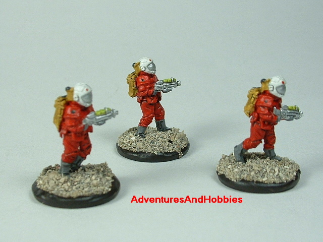 Space marine 3 man fire team B 15 mm painted figure for science fiction role-playing games and table top war games front view