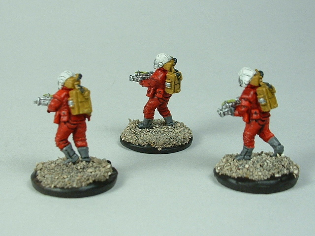 Space marine 3 man fire team B 15 mm painted figure for science fiction role-playing games and table top war games rear view