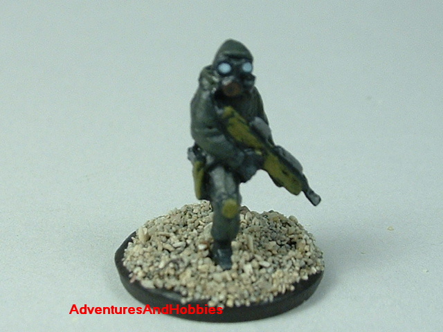 Close up of sniper in bio suits painted 15 mm scale figure for modern or post apocalypse role-playing games and table top war games - front view