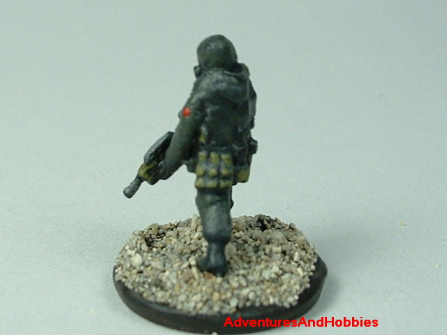 Close up of sniper in bio suits painted 15 mm scale figure for modern or post apocalypse role-playing games and table top war games - rear view