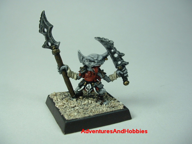 Goblin with sword and halberd painted 25 mm figure for fantasy role-playing games and table top war games - front view