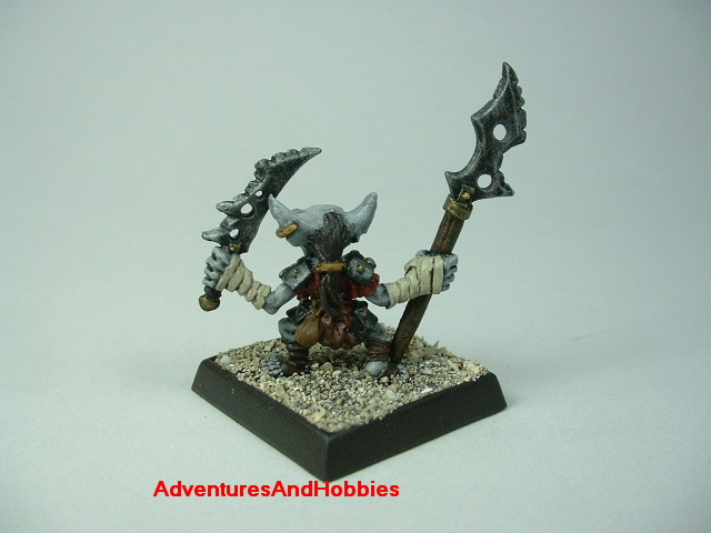 Goblin with sword and halberd painted 25 mm figure for fantasy role-playing games and table top war games - rear view