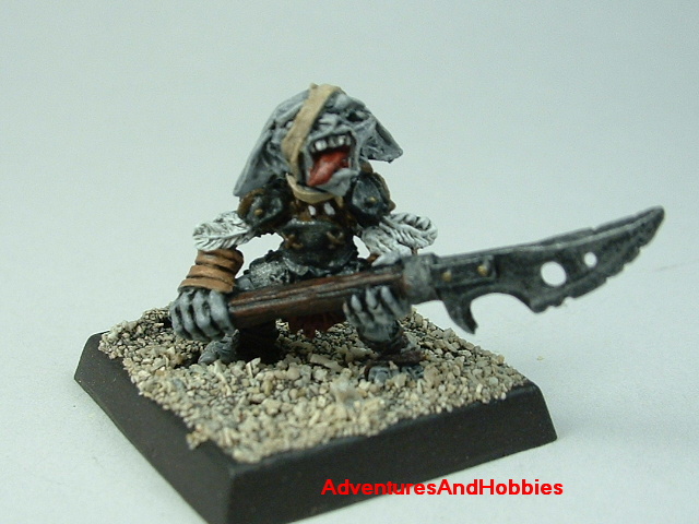 Goblin wounded with halberd painted 25 mm figure for fantasy role-playing games and table top war games - front view