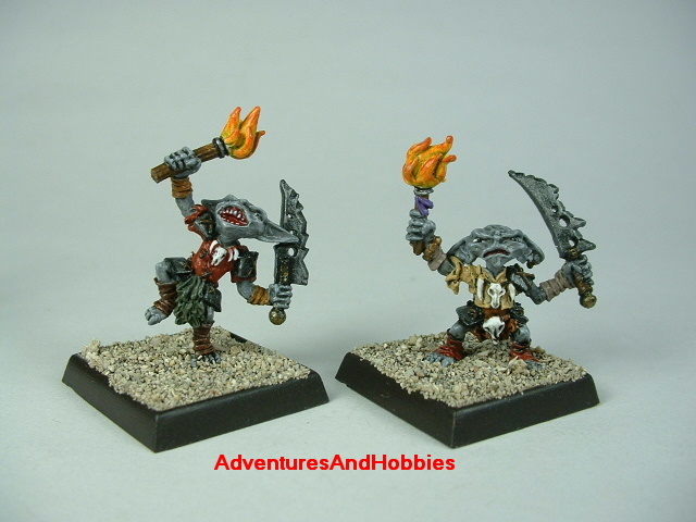 Group A pair of goblin warriors with swords and torches painted figure for fantasy role-playing games and table top war games - front view