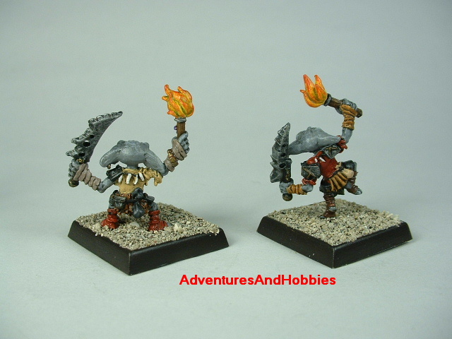 Group A pair of goblin warriors with swords and torches painted figure for fantasy role-playing games and table top war games - rear view