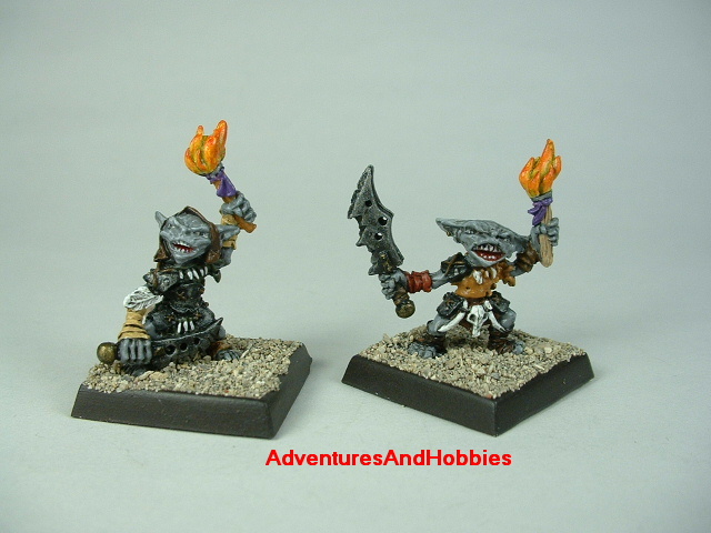 Group B pair of goblin warriors with swords and torches painted figure for fantasy role-playing games and table top war games - front view