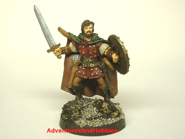 Fantasy miniature figure woodland ranger with sword and shield 25 mm painted