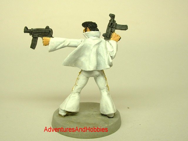 Elvis King of Rock and Roll Zombie Hunter 25 mm painted miniature fugure for war games and role-playing games rear view.