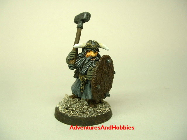 Dwarven warrior with warhammer and shield 25mm painted fantasy miniature - front