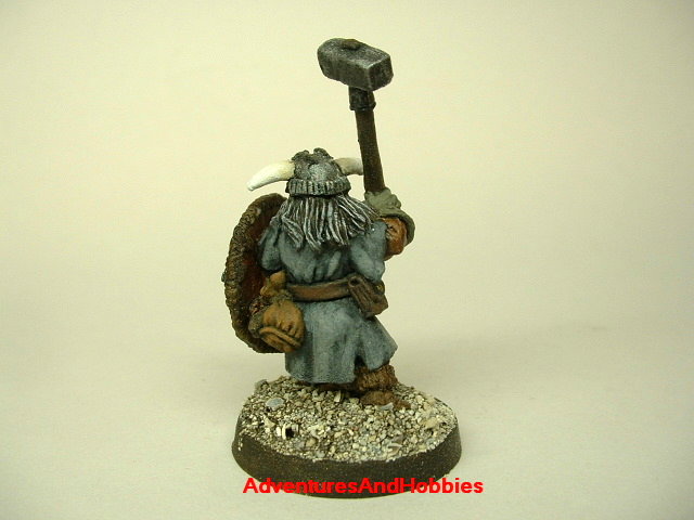 Dwarven warrior with warhammer and shield 25mm painted fantasy miniature - rear