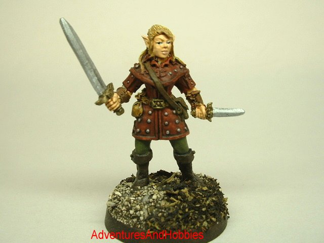 Female Elf warrior 25 mm painted figure for role-playing games and table top war games front view