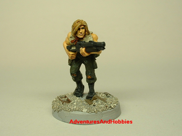 Post apocalypse survivor with combat shotgun painted 25 mm figure for role-playing games and table top war games front view