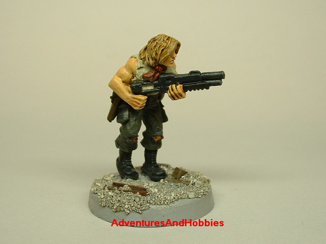 Post apocalypse survivor with combat shotgun painted 25 mm figure for role-playing games and table top war games side view