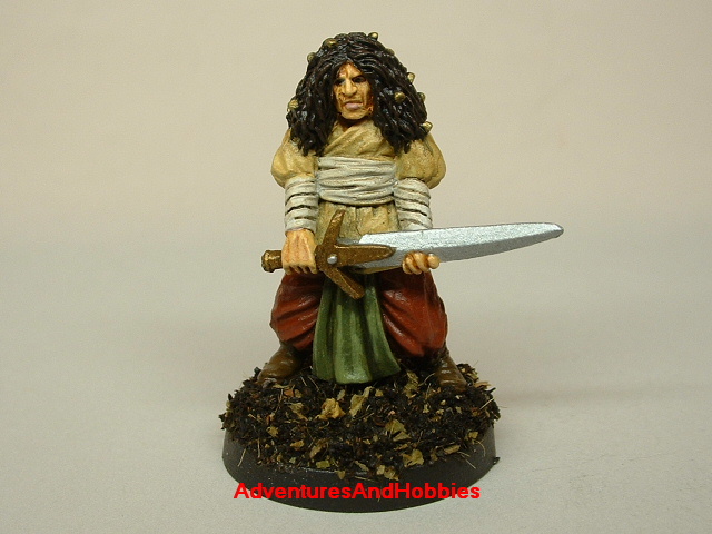 Master swordsman warrior with longsword painted figure for fantasy role-playing games and table top war games front view